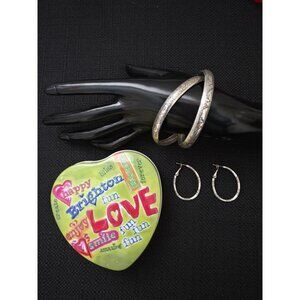 Brighton Silver-Tone Earrings & Interlocking Bangle Set w/ Heart-Shaped Tin Box